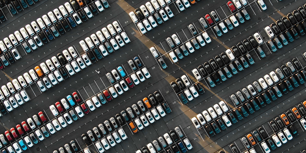 Arial image of a full car lot.