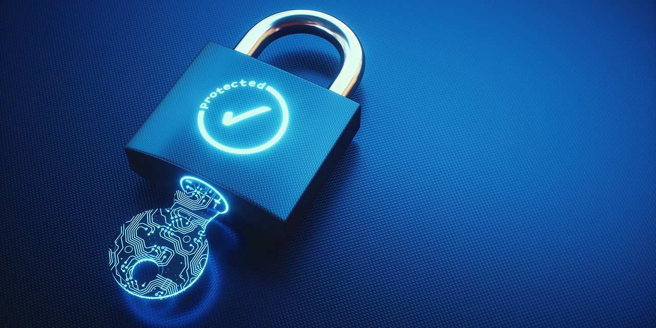 Blue lock with a key inserted.