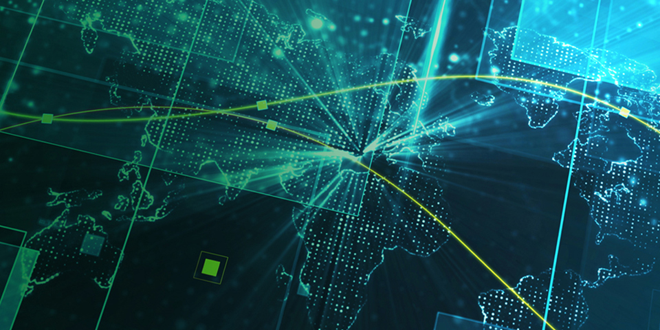 Abstract image showing world map and points of interest.