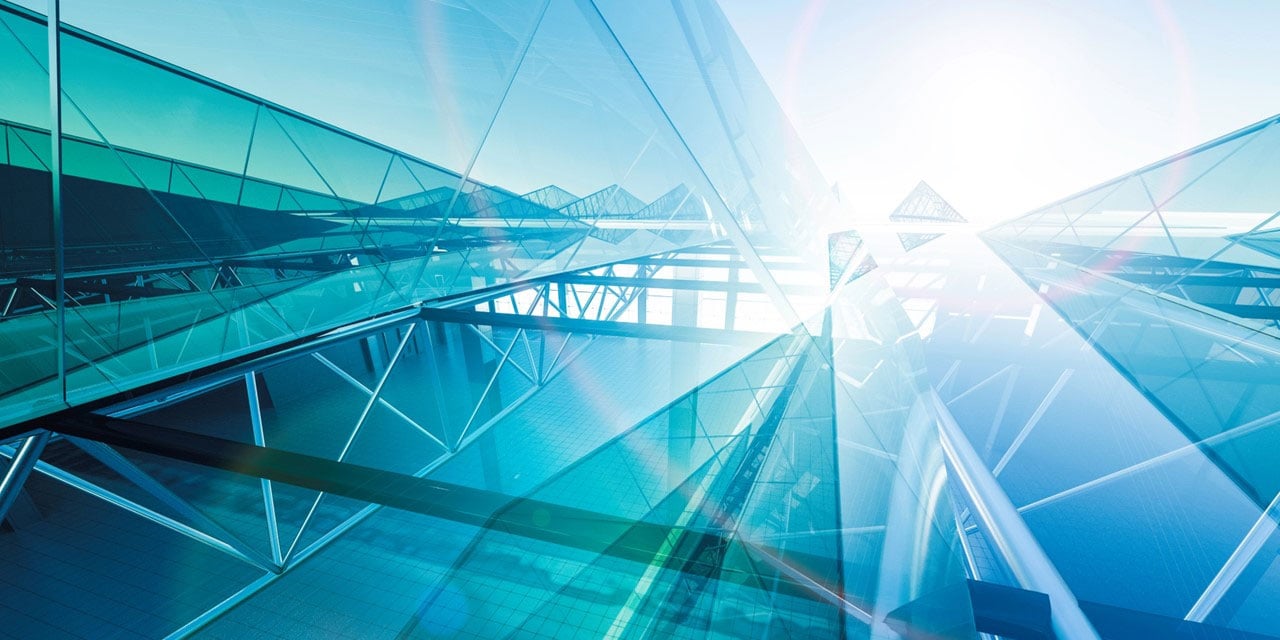 Glass panels with sun reflecting off of surface