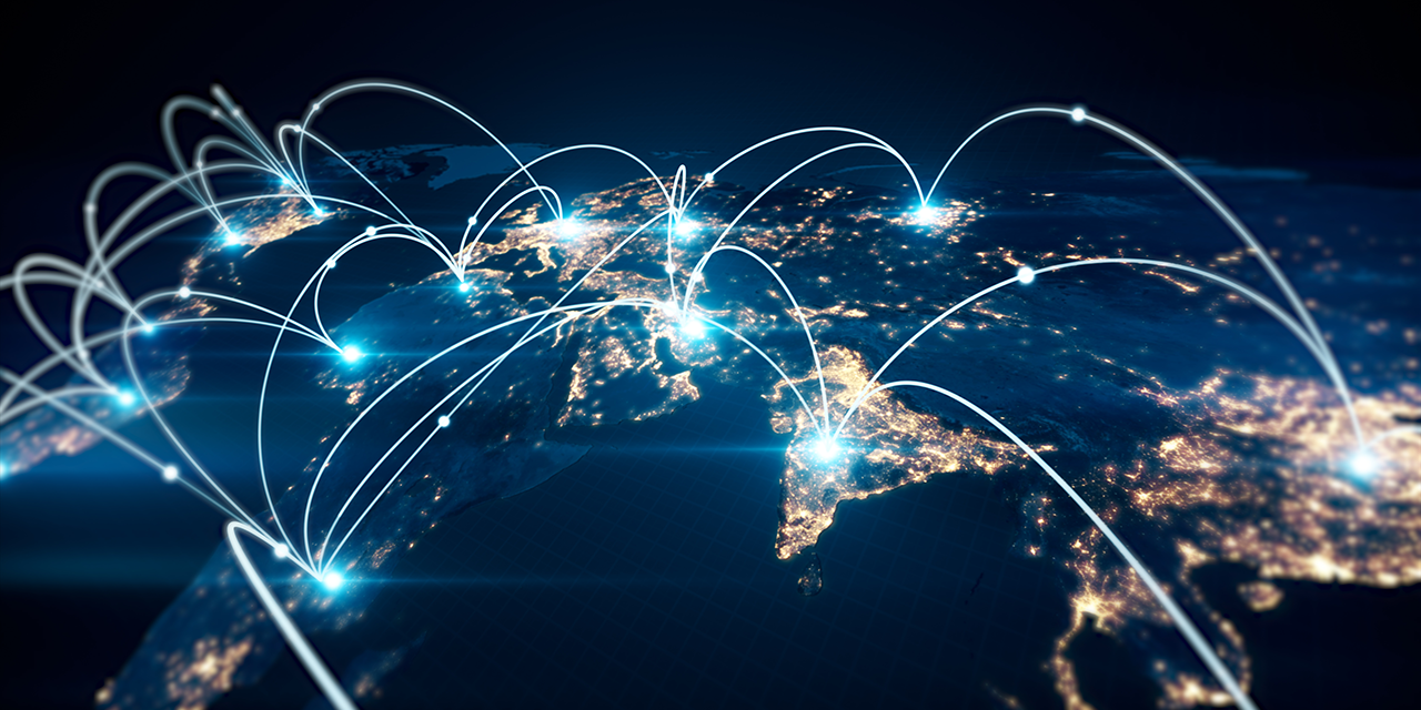 Abstract image of globe covered in satellite connections
