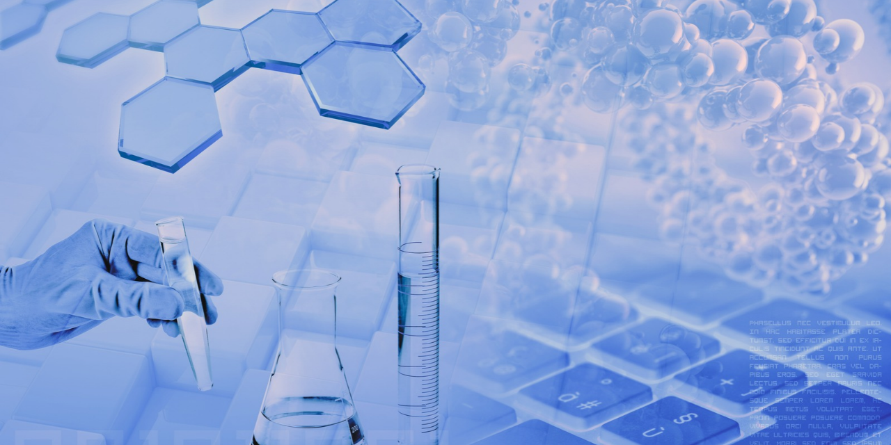 Abstract image showing hand holding dropper near a beaker