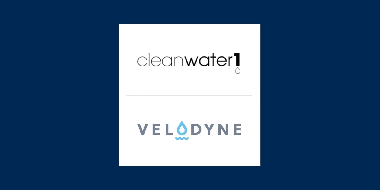 Cleanwater1 and Velodyne logos on a blue background.