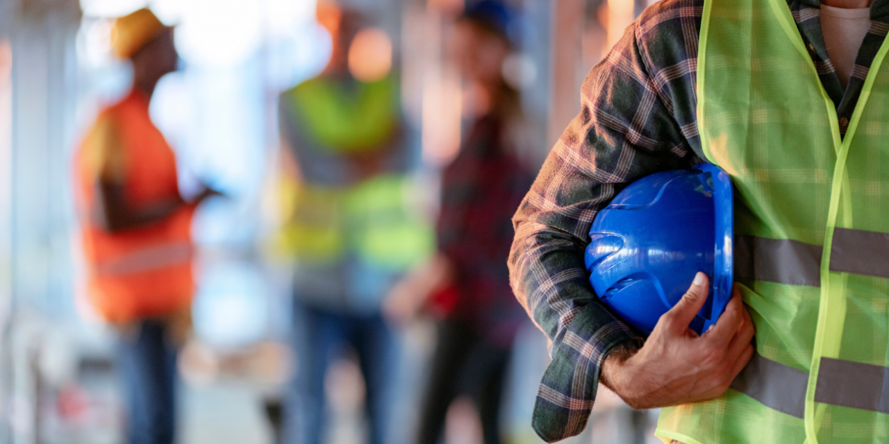 Industrial workers wearing hardhats