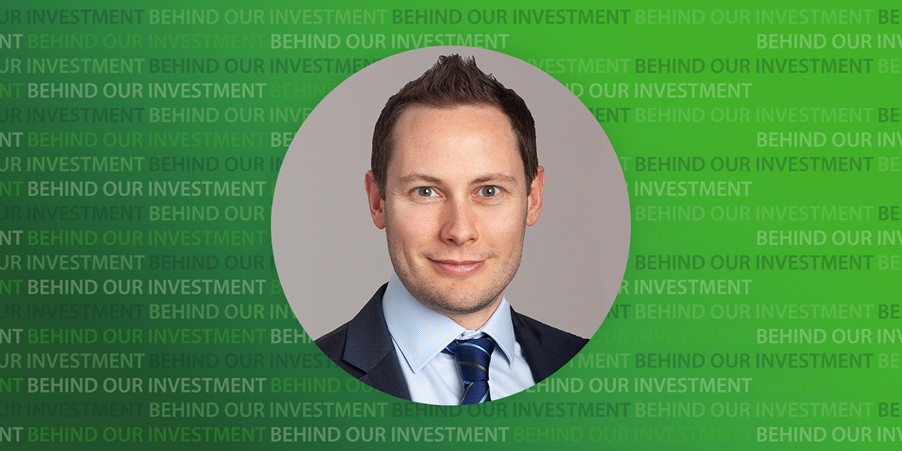 Andy Dyer headshot with Behind the Investment text as a background