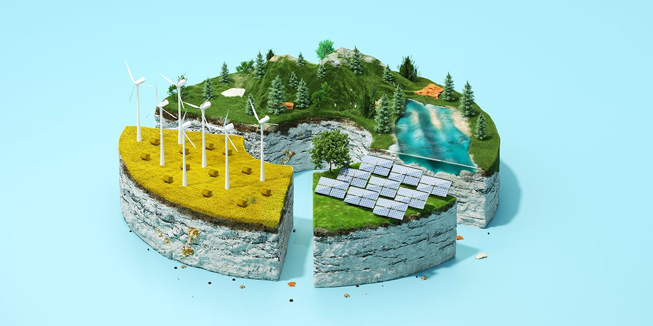 Abstract image showing a pie chart with various energy sources as the pie pieces